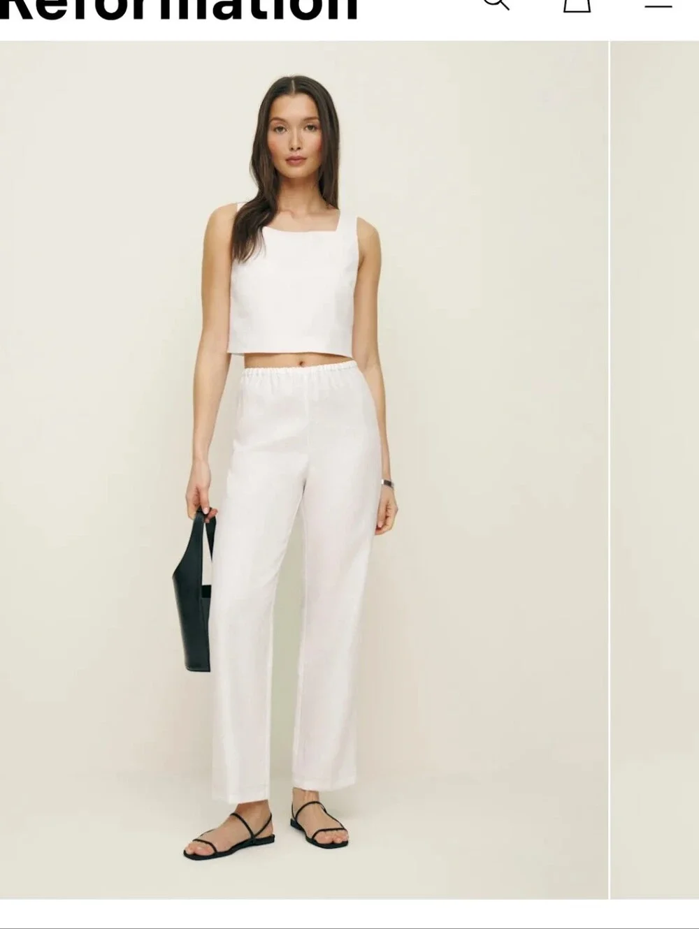 Reformation Remi Cropped Linen Pant Ivory - Size M